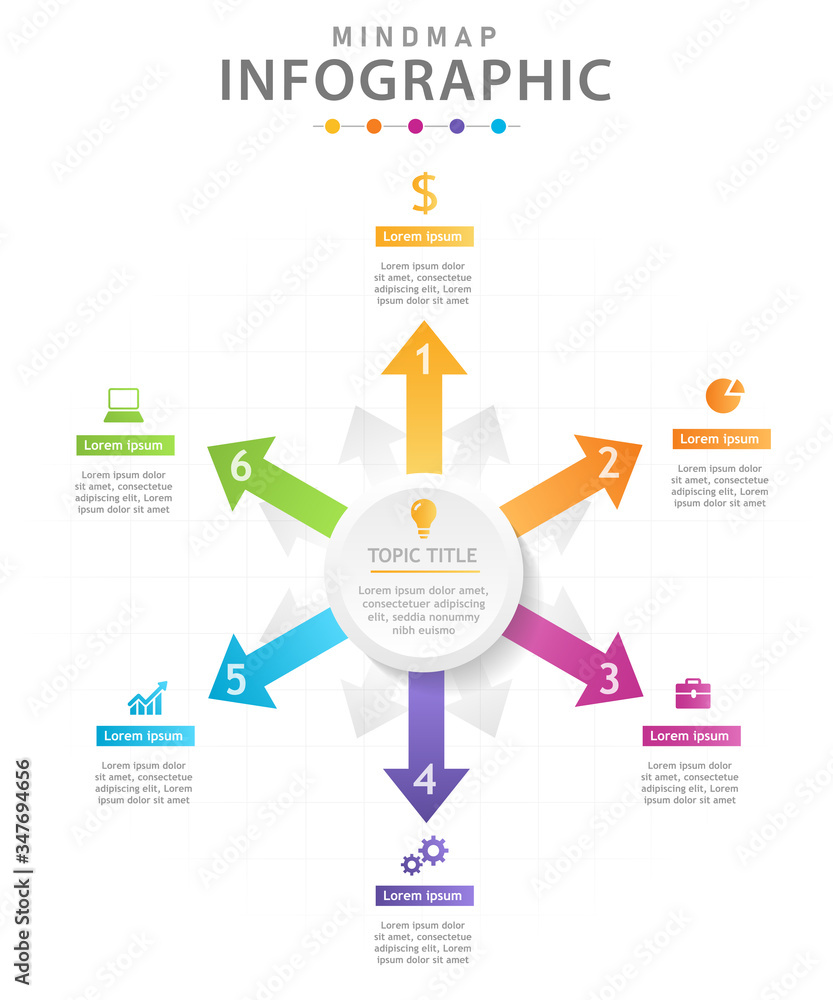Infographic template for business. 6 Steps Modern Mindmap diagram with ...