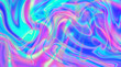 Iridescent marbled holographic texture in vibrant neon and pastel colors. Trippy and distorted image with light diffraction effect in psychedelic 80s-90s vaporwave style.