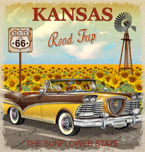 Vintage Kansas Road Trip Poster.