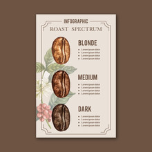 Coffee Arabica Roast Beans Burn Type Of Coffee , Infographic Design Watercolor Illustration