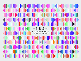 Aufkleber - Set of chromatic holographic gradients. Retrofuturistic iridescent swatches in style of 80's.