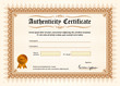 Certificate of authenticity, vector illustration with watermark and stamp. A5 format