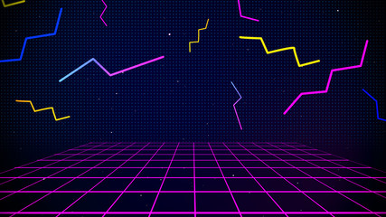 Wall Mural - retro cyberpunk style 80s sci-fi background futuristic with laser grid landscape. digital cyber surf