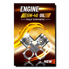 Car Engine Repair Service Advertise Poster Vector. Engine Metallic Piston Automobile Detail On Creative Promotional Banner. Machine Motor Cylinder Iron Part. Template Realistic 3d Illustration