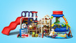 © nosorogua - goods for kids childrens furniture and toys 3d render on blue gradient