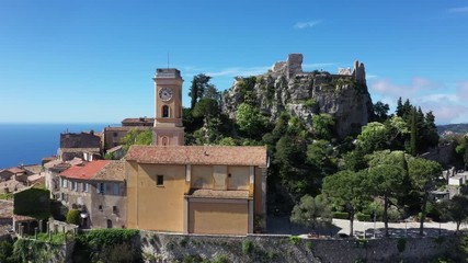 Wall Mural - France, Aerial view of Eze on the french riviera, a typical village in the south of France