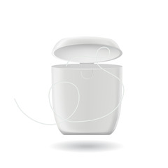 Dental Floss Hygiene Tool For Teeth Box Vector. Blank Container With Floss Cord Of Thin Filaments Used To Remove Food. Oral Healthcare Instrument, Sanitary Thread Template Realistic 3d Illustration