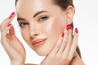 © Utkamandarinka - Woman beauty healthy clean skin manicure nails hand touching face spa beautiful female concept
