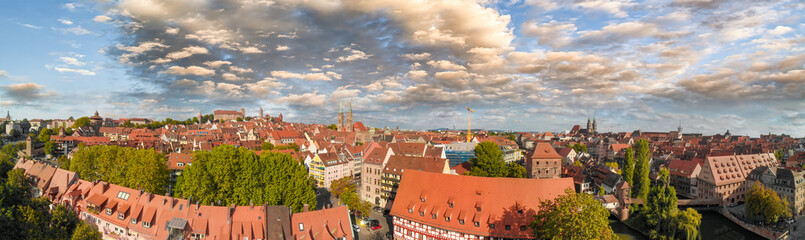 Poster - Beautiful aerial vire of Nuremberg medieval city skyline in summer season, Germany