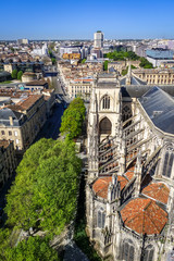 Canvas Print - City of Bordeaux and Saint-Andre Cathedral Aerial view, France
