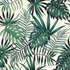 Wall Mural - Exotic tropical leaves seamless pattern white background