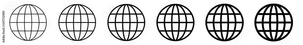 World Icon Black | Earth Illustration | Globe Symbol | Planet Logo | World Wide Web Sign | Isolated | Variations - obrazy, fototapety, plakaty 
