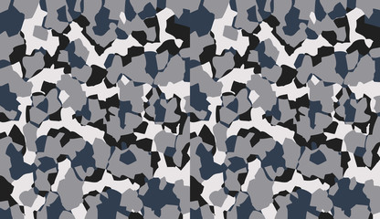 Wall Mural - Camouflage pattern background vector. Classic clothing style masking camo repeat print. Virtual background for online conferences, online transmissions. Grey white black navy colors marine texture