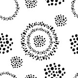 Fototapeta Dinusie - Abstract black and white texture. Seamless pattern with hand-made vector graphic illustration. Round shapes for design background, template, cover, wallpaper, packaging, wrapper, fabric