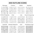 © doraclub - Set of 300 outline icons : message ,camera ,media ,weather ,online shopping , chat ,like ,cloud computing ,calendar ,wireless network ,user ,prohibition sign.