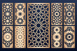 © raynv - Laser cut panel template set with islamic alhambra pattern. May be used for paper, metal, wood cutting. Arabic stencil pattern. Traditional islamic ornament.