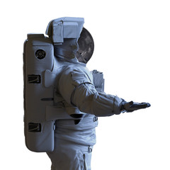 Wall Mural - astronaut presenting an empty space isolated on white background