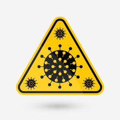 Yellow triangle sign of coronavirus infection COVID-19. Vector Attention pandemic. Protection from a dangerous virus. The symbol of the coronavirus