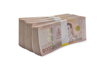 18 January 2020 Bangkok People put Thai bath banknote Thai money on white background for use every day