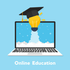 Online education concept banner flat illustration