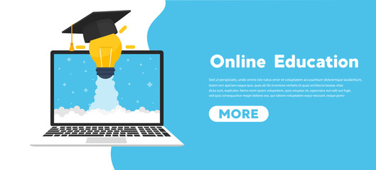Online education concept banner flat illustration