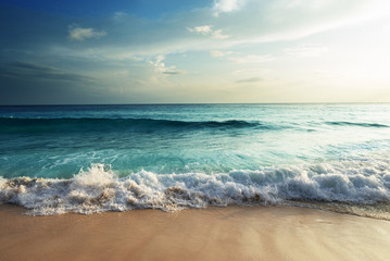 Wall Mural - perfect sunset on seychelles beach