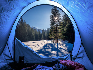 Wall Mural - view from tent to koscieliska valley in tatra mountains