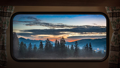 Wall Mural - Sunset in Tatras in Zakopane, view from camper window