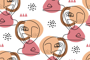 Wall Mural - Seamless abstract pattern with face.