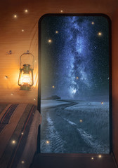 Wall Mural - milky way in tuscany, view from camper