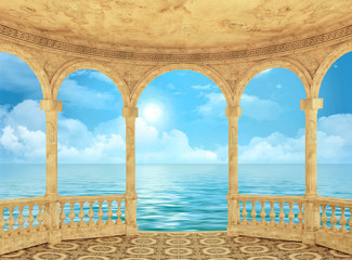 Wall Mural - Sea view from the semicircular arched terrace 3d rendering