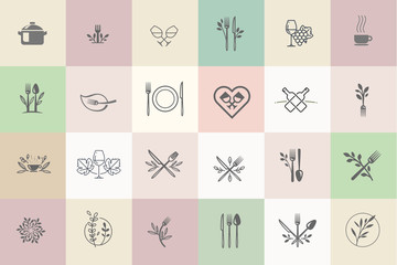 Poster - Set of icons for food and drink. Vector illustrations for graphic and web design, marketing material, restaurant menu, natural and organic products presentation, packaging design.