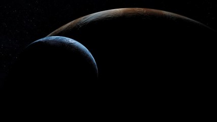 Wall Mural - sunrise over jupiter following an orbiting moon as it crosses the gas giant concept