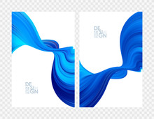 Set Of Abstract Blue Color Flow Backgrounds. Modern Design.