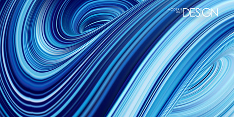 Canvas Print - Blue colored abstract twisted wavy liquid background. Trendy design