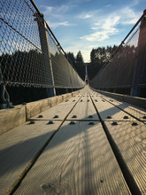 Low Angle View Of Geierlay Suspension Bridge.
