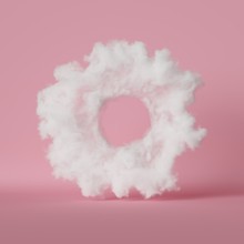 3d Render, Abstract Cloud Donut Shape, Isolated On Pastel Pink Background. Hole Inside The Round Shape.