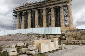 Athens, Greece, February 5 2020 - View of Parthenon temple on the Acropolis hill.