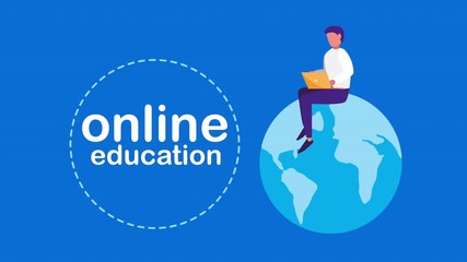 Sticker - education online with female students using laptop