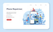 Repairman web banner or landing page. Professional worker