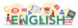 English course typographic header concept. Study foreign languages