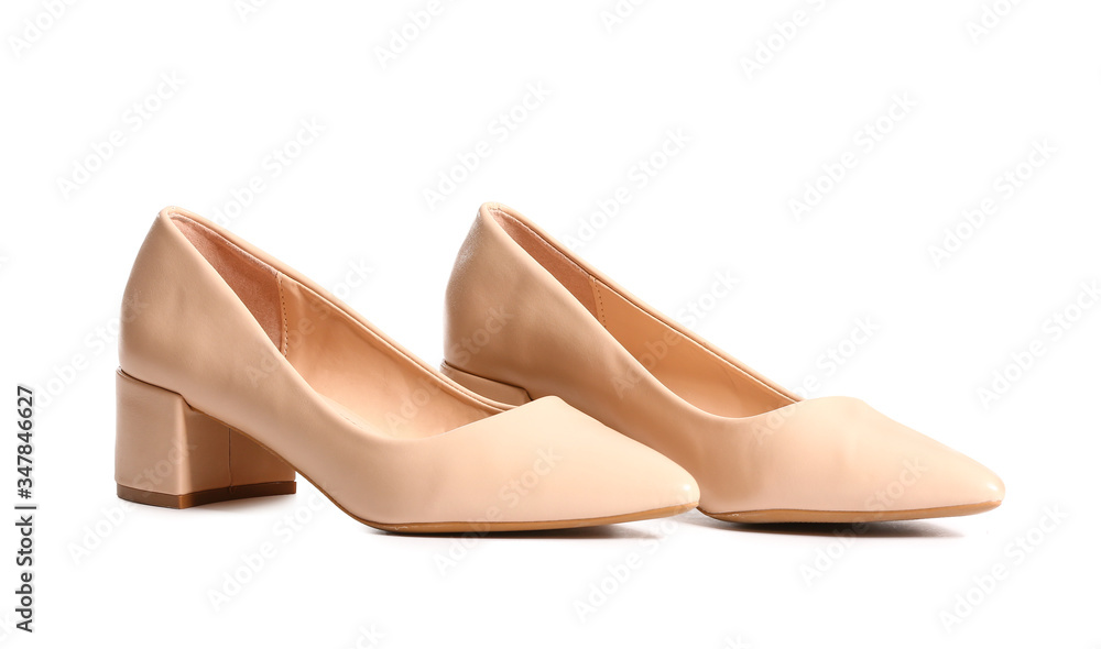 Modern female shoes on white background
