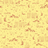 Fototapeta Pokój dzieciecy - Seamless vector pattern with chicken in yard on light beige background. Simple farm house wallpaper design with birds.