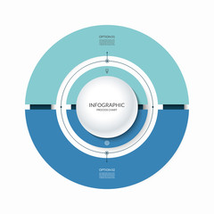 infographic circular chart divided into 2 parts. step-by step cycle diagram with two options designe