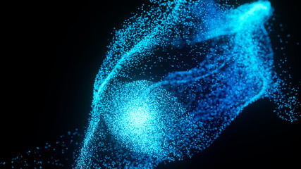 Poster - abstract blue particle background evolving from the center. abstract fluid particles. wavy abstract 