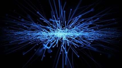 Fototapete - Twisted Glowing Strip Line Fiber Trails Explosion Element Illustration. Particle Wave Turbulence High Energy Effect Texture Background.