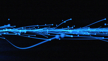 Fototapete - Twisted Glowing Strip Line Fiber Trails Explosion Element Illustration. Particle Wave Turbulence High Energy Effect Texture Background.
