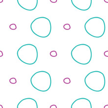 Rivers Of Circles In Teel And Purple On White Background, Seamless Vector Repeat Pattern Surface Design