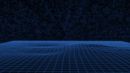 Leinwandbilder - Abstract Wireframe Landscape Digital Sci fi Technology Perspective Illustration..3D Mesh Glowing Grid Cyberspace Futuristic For Infographic Presentation.