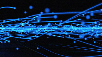 Fototapete - Twisted Glowing Strip Line Fiber Trails Explosion Element Illustration. Particle Wave Turbulence High Energy Effect Texture Background.